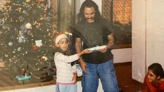 Ira Khan had shared this childhood picture while calling herself ‘Santa’s helper'. Aamir is seen in his Mangal Panday look in this picture.&nbsp;