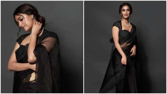 Keerthy Suresh, in a black organza saree, is the epitome of grace (Instagram/@keerthysureshofficial)