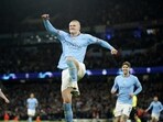 Manchester City's Erling Haaland celebrates after scoring his side's 5th goal during the Champions League round of 16 second leg soccer match between Manchester City and RB Leipzig at the Etihad stadium in Manchester, England, Tuesday, March 14, 2023. (AP Photo/Dave Thompson) Manchester City's Erling Haaland celebrates after scoring his side's 5th goal during the Champions League round of 16 second leg soccer match between Manchester City and RB Leipzig at the Etihad stadium in Manchester, England, Tuesday, March 14, 2023. (AP Photo/Dave Thompson)