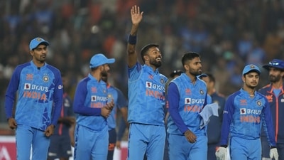India's captain Hardik Pandya, center, waves as he along with his teammates acknowledges the crowd (AP) India's captain Hardik Pandya, center, waves as he along with his teammates acknowledges the crowd (AP)