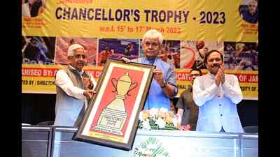 Jammu and Kashmir LG Manoj Sinha during the inaugural ceremony of Chancellor’s Trophy at the University of Jammu. (HT Photo)
