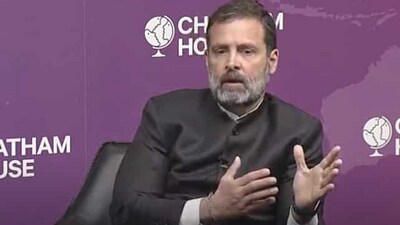 Congress leader Rahul Gandhi during a session at the Chatham House think tank in London. (ANI)