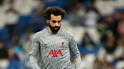 Liverpool's Mohamed Salah during the warm-up before the match (REUTERS)