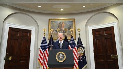 US President Joe Biden speaks about the US banking system on March 13, 2023. (AFP)