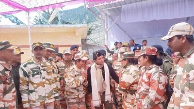 Union minister for civil aviation and steel Jyotiraditya M Scindia in Uttarakhand’s Dharali. (Twitter)