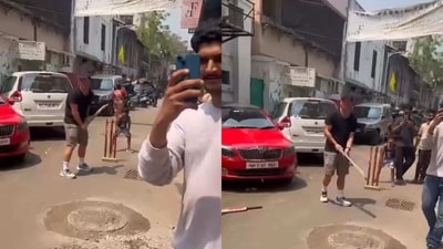 The image shows David Warner playing gully cricket. (Instagram/@davidwarner31)