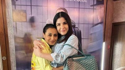 Maheep Kapoor gave Rani Mukerji a hug after the Mrs Chatterjee Vs Norway screening. Maheep Kapoor gave Rani Mukerji a hug after the Mrs Chatterjee Vs Norway screening.