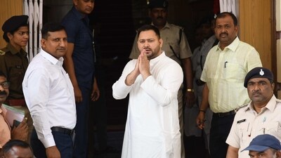 Patna, Bihar, India - March. 14, 2023: Bihar Deputy Chief Minister Tejashwi Yadav going to attend Budget Session at Bihar Legislative Council  in Patna , Bihar,India, Tuesday, March, 14, 2023. (Photo by Santosh Kumar / Hindustan Times)