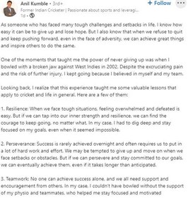 Anil Kumble shares life lessons. (LinkedIn/@AnilKumble)
