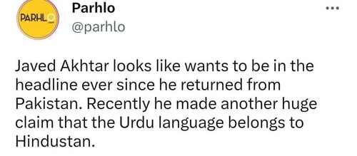 A user on Javed Akhtar's 'Urdu belongs to Hindustan' comment. A user on Javed Akhtar's 'Urdu belongs to Hindustan' comment.