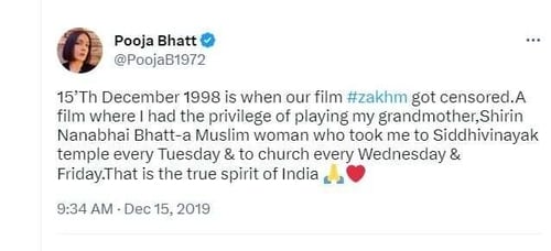 Pooja Bhatt's 2019 tweet.