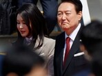 Yoon Suk Yeol In Japan: South Korea's President Yoon Suk Yeol and his wife Kim Keon-hee look on at Tokyo International Airport (Haneda Airport) in Tokyo, Japan.