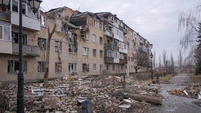 A building damaged by a Russian military strike, amid their attack on Ukraine, in the frontline city of Bakhmut, in Donetsk region, Ukraine. (REUTERS) A building damaged by a Russian military strike, amid their attack on Ukraine, in the frontline city of Bakhmut, in Donetsk region, Ukraine. (REUTERS)