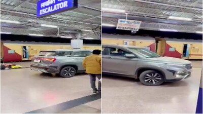 Agra man drove his car on railway platform. (ANI) Agra man drove his car on railway platform. (ANI)