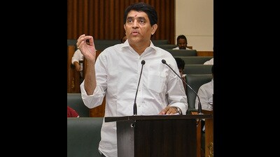 Andhra Pradesh finance minister Buggana Rajendranath presents the annual state budget for 2023-23 in the legislative assembly. (PTI)