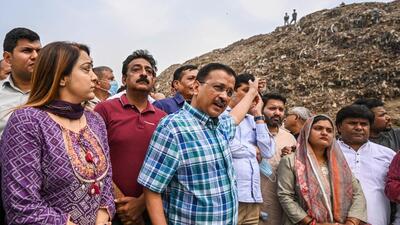 Delhi chief minister Arvind Kejriwal at Bhalswa landfill site in New Delhi on Thursday. (Raj K Raj/HT Photo) Delhi chief minister Arvind Kejriwal at Bhalswa landfill site in New Delhi on Thursday. (Raj K Raj/HT Photo)