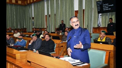 Himachal Pradesh chief minister Sukhvinder Singh Sukkhu in the Vidhan Sabha on Thursday. (Deepak Sansta/HT) Himachal Pradesh chief minister Sukhvinder Singh Sukkhu in the Vidhan Sabha on Thursday. (Deepak Sansta/HT)