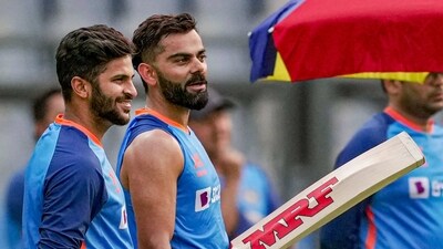 Virat Kohli and Shardul Thakur during a practice session (PTI) Virat Kohli and Shardul Thakur during a practice session (PTI)