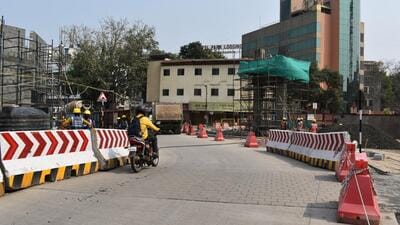 The 174-metre road from Matoshree Ramabai Ambedkar Chowk (AkashVani Chowk) to Dalvi Hospital adjacent to Shivajinagar Bus Station was diverted for the construction of Shivajinagar underground metro station. (HT PHOTO)