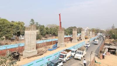 The project is part of the DMRC phase 4 expansion, in which a new Silver Line corridor is being built between Aerocity and Tughalakabad. (HT Photo) The project is part of the DMRC phase 4 expansion, in which a new Silver Line corridor is being built between Aerocity and Tughalakabad. (HT Photo)