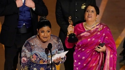 Kartiki Gonsalves, left, and Guneet Monga accept the award for best documentary short film for "The Elephant Whisperer" at the Oscars on Sunday, March 12, 2023, at the Dolby Theatre in Los Angeles. (AP Photo/Chris Pizzello) (Chris Pizzello/Invision/AP) Kartiki Gonsalves, left, and Guneet Monga accept the award for best documentary short film for "The Elephant Whisperer" at the Oscars on Sunday, March 12, 2023, at the Dolby Theatre in Los Angeles. (AP Photo/Chris Pizzello) (Chris Pizzello/Invision/AP)