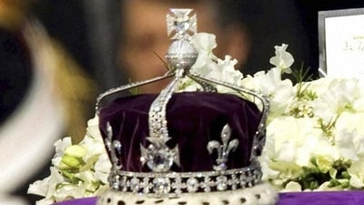 The infamous diamond, which is set within the Crown of the mother of the late Queen Elizabeth II, remains within the Tower after Camilla. (AP File Photo) The infamous diamond, which is set within the Crown of the mother of the late Queen Elizabeth II, remains within the Tower after Camilla. (AP File Photo)