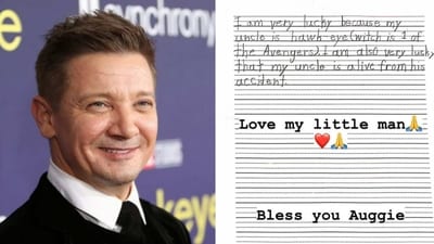Jeremy Renner shared the handwritten note written by his nephew Auggie. Jeremy Renner shared the handwritten note written by his nephew Auggie.