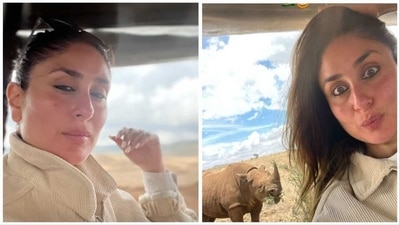 Kareena Kapoor poses with a rhinoceros during her safari. Kareena Kapoor poses with a rhinoceros during her safari.