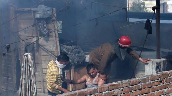 Firefighting operations took more than five hours, with the Ludhiana neighbourhood’s congested lanes posing a challenge. (HT FIle)