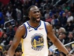 Draymond Green #23 of the Golden State Warriors reacts after receiving a technical foul during the first half against the Los Angeles Clippers at Crypto.com Arena.