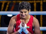 India's Jaismine Lamboria gestures after the match against Nyambega Beatrice Ambros of Tanzania in the 60 kg category at the 2023 IBA Women's Boxing World Championships, in New Delhi. India's Jaismine Lamboria gestures after the match against Nyambega Beatrice Ambros of Tanzania in the 60 kg category at the 2023 IBA Women's Boxing World Championships, in New Delhi.