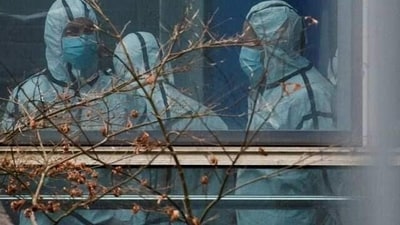 Covid Origin In Wuhan: Members of the World Health Organization (WHO) team during a visit at the Hubei Animal Epidemic Disease Prevention and Control Center in Wuhan. (Reuters)