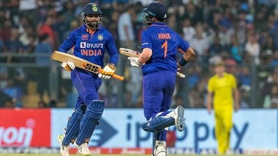 India's Ravindra Jadeja and KL Rahul bring up a 50 run partnership during the 1st ODI match against Australia (BCCI Twitter) India's Ravindra Jadeja and KL Rahul bring up a 50 run partnership during the 1st ODI match against Australia (BCCI Twitter)