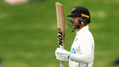 New Zealand's Devon Conway celebrates 50 runs on day one of the second Test cricket match between New Zealand and Sri Lanka at the Basin Reserve in Wellington on March 17, 2023. (Photo by Marty MELVILLE / AFP) (AFP) New Zealand's Devon Conway celebrates 50 runs on day one of the second Test cricket match between New Zealand and Sri Lanka at the Basin Reserve in Wellington on March 17, 2023. (Photo by Marty MELVILLE / AFP) (AFP)