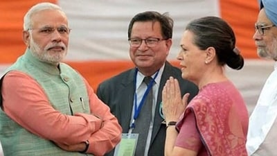 Prime Minister Narendra Modi and Congress leader Sonia Gandhi. (PTI file)
