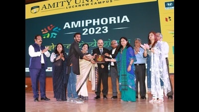 Winners being felicitated at Amiphoria 2023 in Lucknow on Friday (HT Photo)