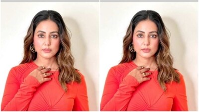 Hina decked up in a bright pink short dress featuring a closed neckline, full sleeves and ruched details along the torso. (Instagram/@realhinakhan) Hina decked up in a bright pink short dress featuring a closed neckline, full sleeves and ruched details along the torso. (Instagram/@realhinakhan)