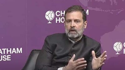 Congress leader Rahul Gandhi during a session at the Chatham House think tank in London. (ANI)