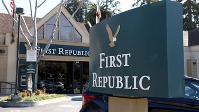 A sign is posted in front of a First Republic Bank. (Getty Images via AFP) A sign is posted in front of a First Republic Bank. (Getty Images via AFP)