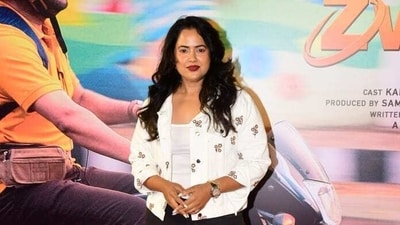 Sameera Reddy also made a rare appearance at the Zwigato screening. She quit films at the time of her wedding and is now mom to two kids. (Varinder Chawla) Sameera Reddy also made a rare appearance at the Zwigato screening. She quit films at the time of her wedding and is now mom to two kids. (Varinder Chawla)