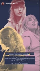 Taylor Swift on her Instagram Stories.