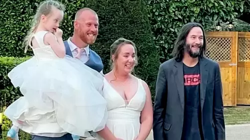Keanu Reeves accidentally crashes a wedding in England.