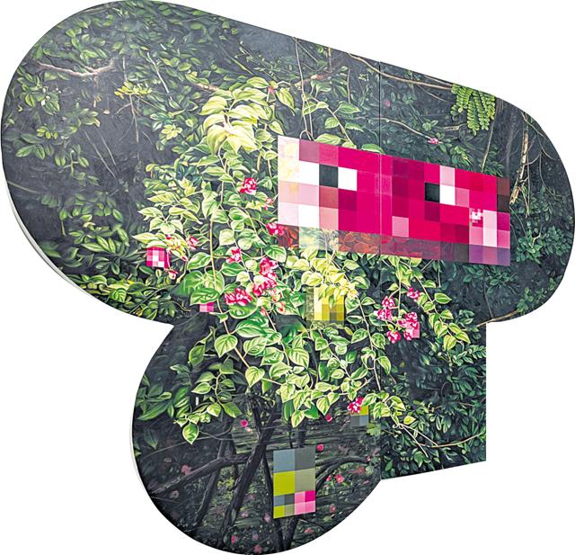 Thukral and Tagra’s most recent show, Arboretem, at Nature Morte Gallery in Delhi earlier this year. It featured a series of paintings, inspired by trees, that glitch and fold onto themselves, repeating, while other details dissolve into pixels. (Thukral and Tagra) Thukral and Tagra’s most recent show, Arboretem, at Nature Morte Gallery in Delhi earlier this year. It featured a series of paintings, inspired by trees, that glitch and fold onto themselves, repeating, while other details dissolve into pixels. (Thukral and Tagra)