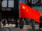 A China's flag flutters.