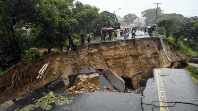 A road connecting the two cities of Blantyre and Lilongwe is seen damaged following heavy rains caused by Tropical Cyclone Freddy in Blantyre, Malawi on March 14. Cyclone Freddy, which dissipated this week after a record-breaking rampage, has caused at least 326 deaths, and over 200 are still missing in southern Africa. It has affected more than half a million people in Malawi, reported AP. (Thoko Chikondi / AP) A road connecting the two cities of Blantyre and Lilongwe is seen damaged following heavy rains caused by Tropical Cyclone Freddy in Blantyre, Malawi on March 14. Cyclone Freddy, which dissipated this week after a record-breaking rampage, has caused at least 326 deaths, and over 200 are still missing in southern Africa. It has affected more than half a million people in Malawi, reported AP. (Thoko Chikondi / AP)