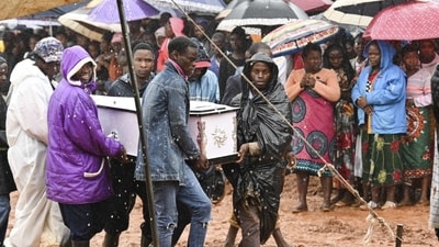 Pallbearers carry a coffin at the burial ceremony for some of the people who lost their lives following heavy rains caused by Cyclone Freddy, on March 15. The storm has claimed 463 lives in three southern African countries, with 360 killed in Malawi, 86 in Mozambique and 17 in Madagascar, reported AFP. (Thoko Chikondi / AP) Pallbearers carry a coffin at the burial ceremony for some of the people who lost their lives following heavy rains caused by Cyclone Freddy, on March 15. The storm has claimed 463 lives in three southern African countries, with 360 killed in Malawi, 86 in Mozambique and 17 in Madagascar, reported AFP. (Thoko Chikondi / AP)