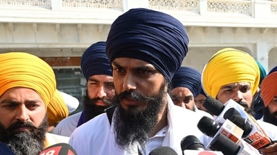 'Waris Punjab De' chief Amritpal Singh at the Golden Temple in Amritsar. (AFP) 'Waris Punjab De' chief Amritpal Singh at the Golden Temple in Amritsar. (AFP)