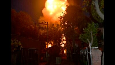 Massive fire at the police malkhana in the mini-secretariat in Ludhiana on Saturday. (Gurpreet Singh/HT photo)