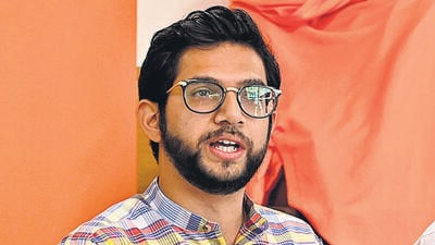 Mumbai, India - January 16, 2023: Shiv Sena (UBT) leader Aaditya Thackeray addressing the media during a press conference, at Sena Bhavan, in Mumbai, India, on Monday, January 16, 2023. (Photo by Anshuman Poyrekar/ Hindustan Times) (Anshuman Poyrekar/HT PHOTO) Mumbai, India - January 16, 2023: Shiv Sena (UBT) leader Aaditya Thackeray addressing the media during a press conference, at Sena Bhavan, in Mumbai, India, on Monday, January 16, 2023. (Photo by Anshuman Poyrekar/ Hindustan Times) (Anshuman Poyrekar/HT PHOTO)
