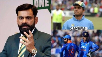Mohammad Hafeez (left); Sourav Gaanguly (top right); MS Dhoni with Virat Kohli (bottom right) Mohammad Hafeez (left); Sourav Gaanguly (top right); MS Dhoni with Virat Kohli (bottom right)